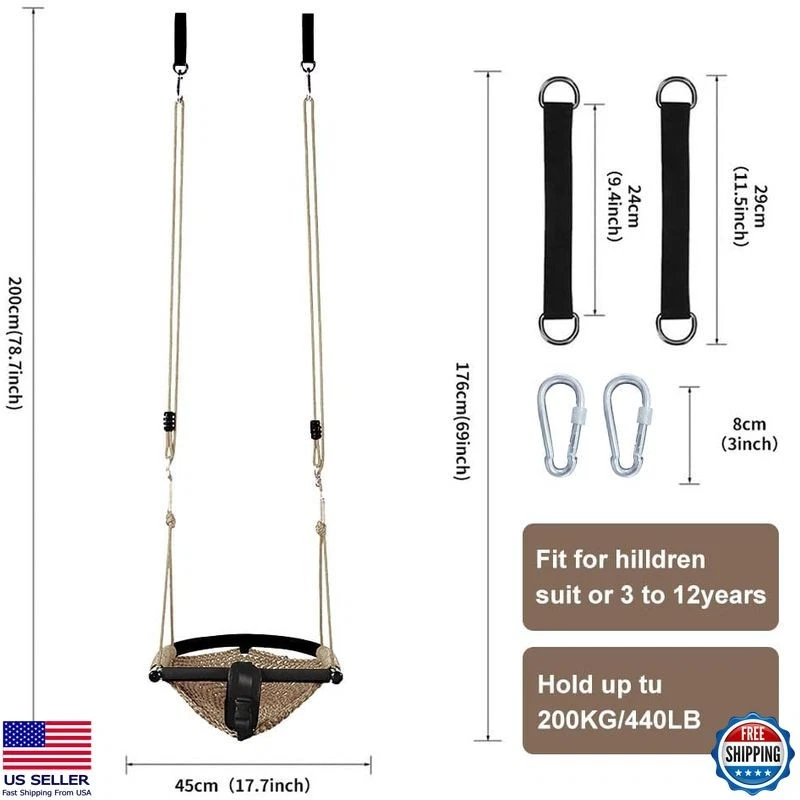 Columpio para niños pequeños y columpio para bebés 2 en 1 - Asiento columpio de cuerda ajustable para niños | Interior y Foto 4 de 4