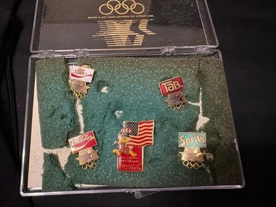 *Vintage 1984 Los Angeles Olympics Coca-Cola 5 Pin Set Sealed (Sprite Tab Sam)