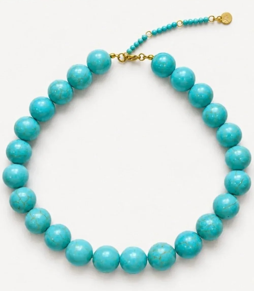 Mayamar Turquoise Round Bead Statement Necklace Gold Accents NEW