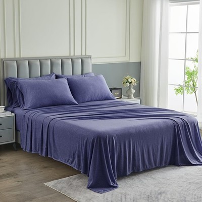 Pure Bedding Bed Sheets - Queen Sheet Set 6-Piece Heather Navy - Hotel Luxury