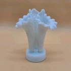 Fenton White Milk Glass Hobnail Epergne Ruffle Trumpet Vase With Unusual Frog