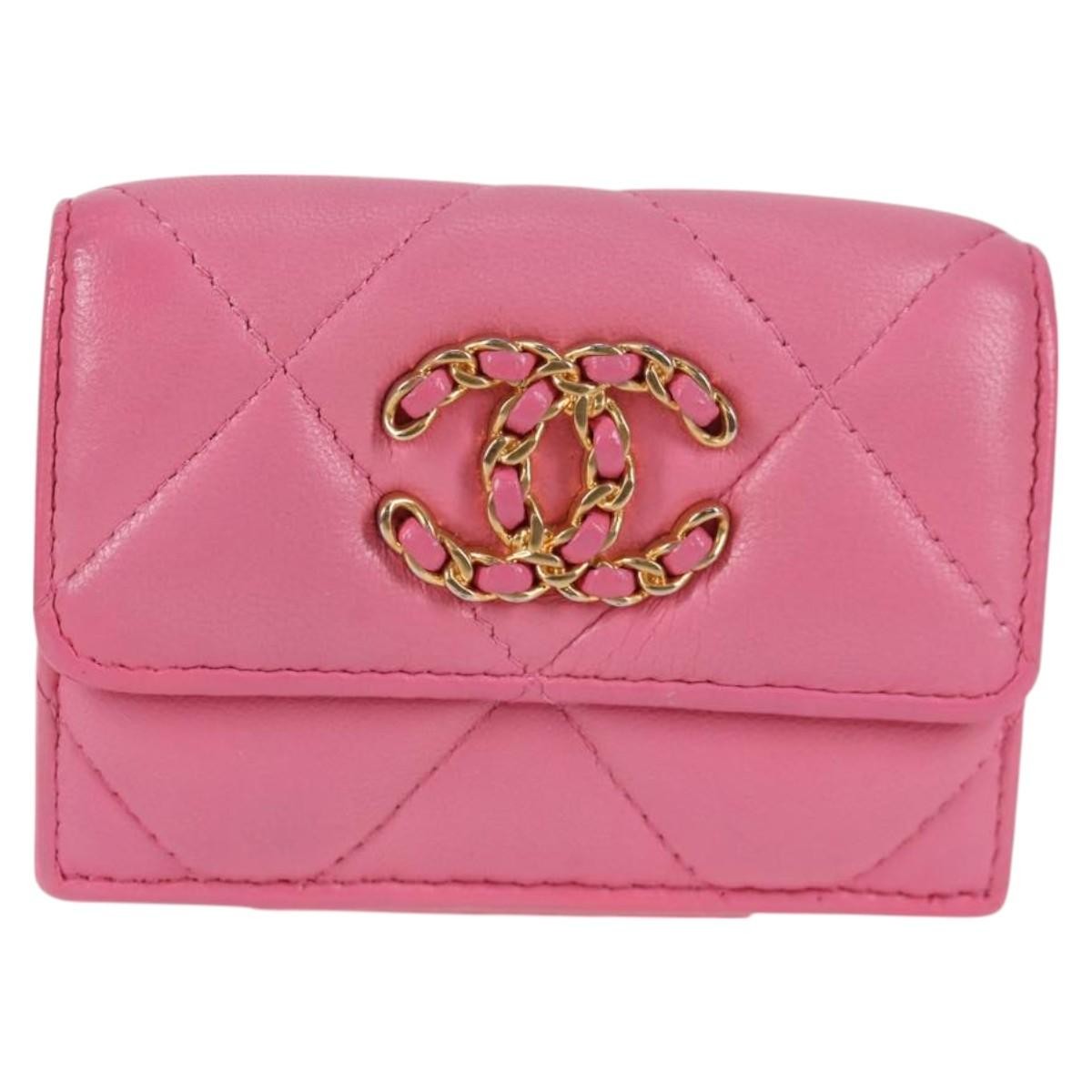 Chanel Chanel 19 Pink Leather Wallet Authentic