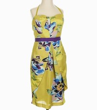 Vince Camuto Magnus Size 8 Yellow Green Floral Sheath Strapless Knee Length