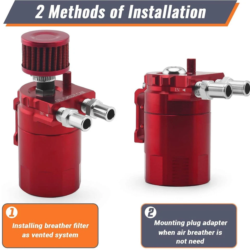 Universal Aluminum Baffled Oil Catch Can,Oil Separator Catch Can with Filter Red - Image 3 of 4