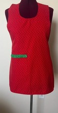 Vintage Red Patterned Smock Apron Double Ruffled Pocket Small