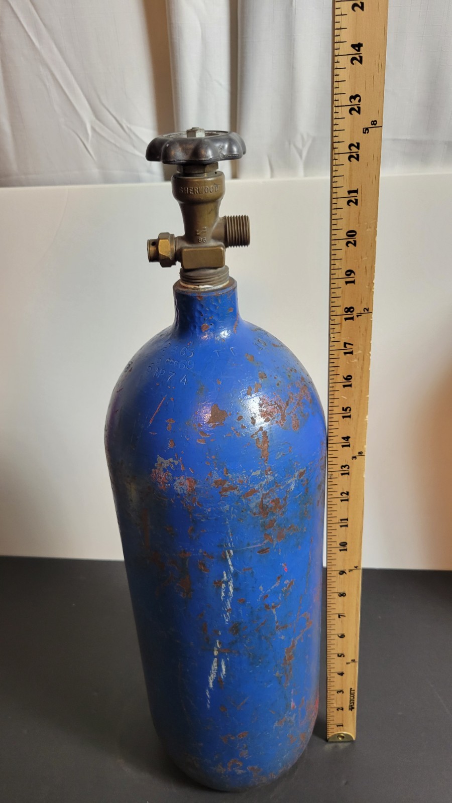 Empty Steel Gas Cylinder Tank Blue 24" DOT-3AA1800 ICC Vintage Sherwood Valve...