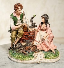 Statua porcellana vintage italiana Capodimonte Fiorenzo Meneghetti ragazzo ragazza cane 