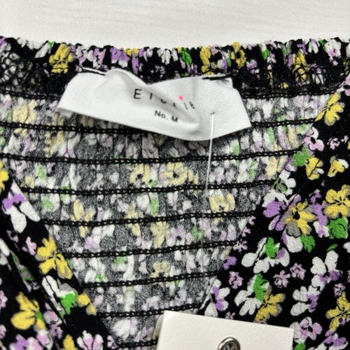 Elodie Cinched Front Blouse Size Medium Black Floral Short Sleeve Nordstrom - Picture 4 of 8