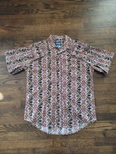 Vintage Wrangler Western Shirt Pearl Snaps Size Large Aztec Design - Excellent