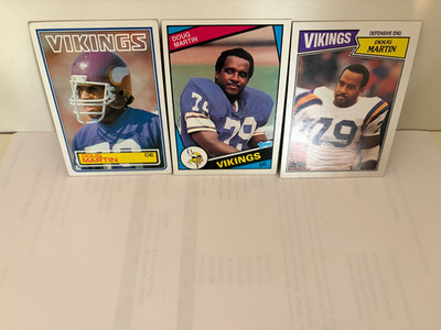 LOT OF 3 DOUG MARTIN 1980s Cards Rookie #103 294 208 MINNESOTA VIKINGS Huskies E