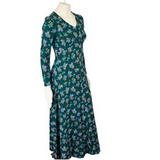Vintage 70s Long Sleeve Green Floral Maxi Dress  Spring Easter  WOMEN'S SMALL