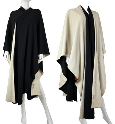 Capriccio Vintage Black Ivory Cashmere 2 Sided Wrap Shawl 31'' x 110'' Runway Auth