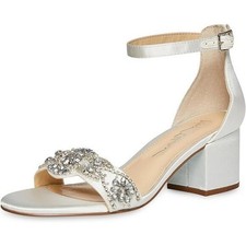 Betsey Johnson SB-Mel Block Heel Jeweled Satin Sandal Ivory Women 9M