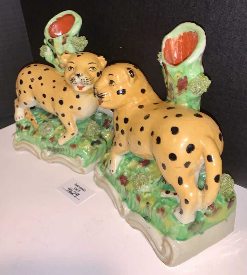 2 jarrones de cerámica vintage estilo leopardo gato derrame estilo Staffordshire Foto 4 de 4