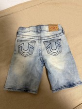 True Religion Shorts Boys 3T Blue Geno Relaxed Slim Biker Moto Denim Light Wash