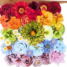 38pcs Artificial Flowers Combo Box Fake Silk Rainbow Colorful Flowers Bulks S...
