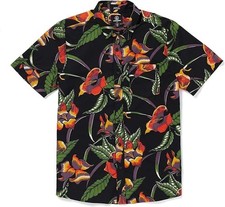 Volcom Men's Varkala Floral Woven Short Sleeve Button Down Shirt Black, 2XL
