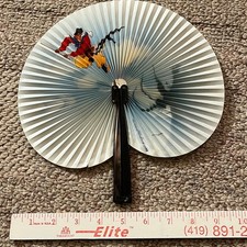 Vintage Metal Paper Hand Fan Fold Up 1950-1960 China Floral