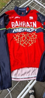 Radsport Langarmtrikot Fleece SPORTFUL Team Bahrain Merida Orange Blau Gr. S