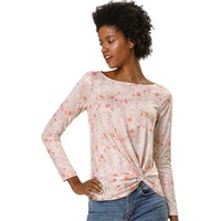 Damen Langarm U-Boot Neck Asymmetrisch Blumen Top Bluse