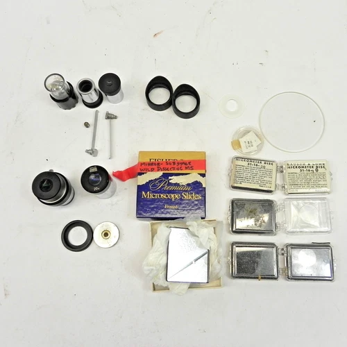 WILD HEERBRUGG SWITZERLAND OBJECTUS M5 MICROSCOPE LENS + ACCESSORIES LOT  USED