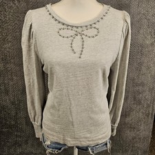 LOFT Womens Light Gray Cotton Rhinestone Bow ...