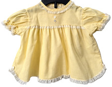 Vintage Gingham Easter Dress 0 3 6 months Baby Infant Lace Butter Yellow 80s