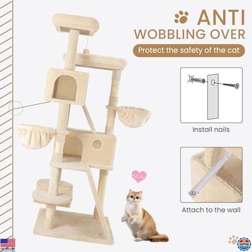 65" Kratzbaum Turm Eigentumswohnung für Indoor Katzen - mehrstufig mit Kratzbäumen - Bild 7 von 7