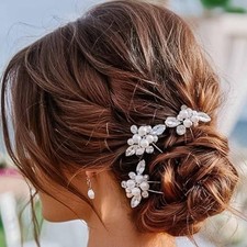 Pearl Bride Wedding Hair Pins Silver Rhinestone Bridal Hair Piece Accessories