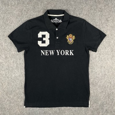 Robin Ruth New York Polo Shirt Mens XL Black Embroidered #3 Rugby Patches Logo
