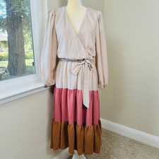 Flying Tomato A. Calin Tiered Midi Dress Womens L Wrap Front Boho Flowy Cottage
