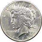 1928 Peace Silver Dollar $1, About Uncirculated AU+, Lightly Cleaned