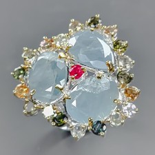 Popular ring 18 ct Natural Aquamarine Ring 925 Sterling Silver Size 8 /R432322