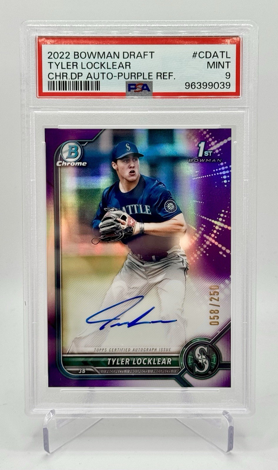 Tyler Locklear 2022 Bowman Draft Chrome 1st Auto RC Purple Refractor /250–PSA 9