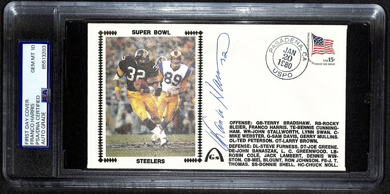 Franco Harris Autographed Signed Pittsburgh Steelers RIP 1980 Super Bowl First Day Cover PSA 10 Auto 