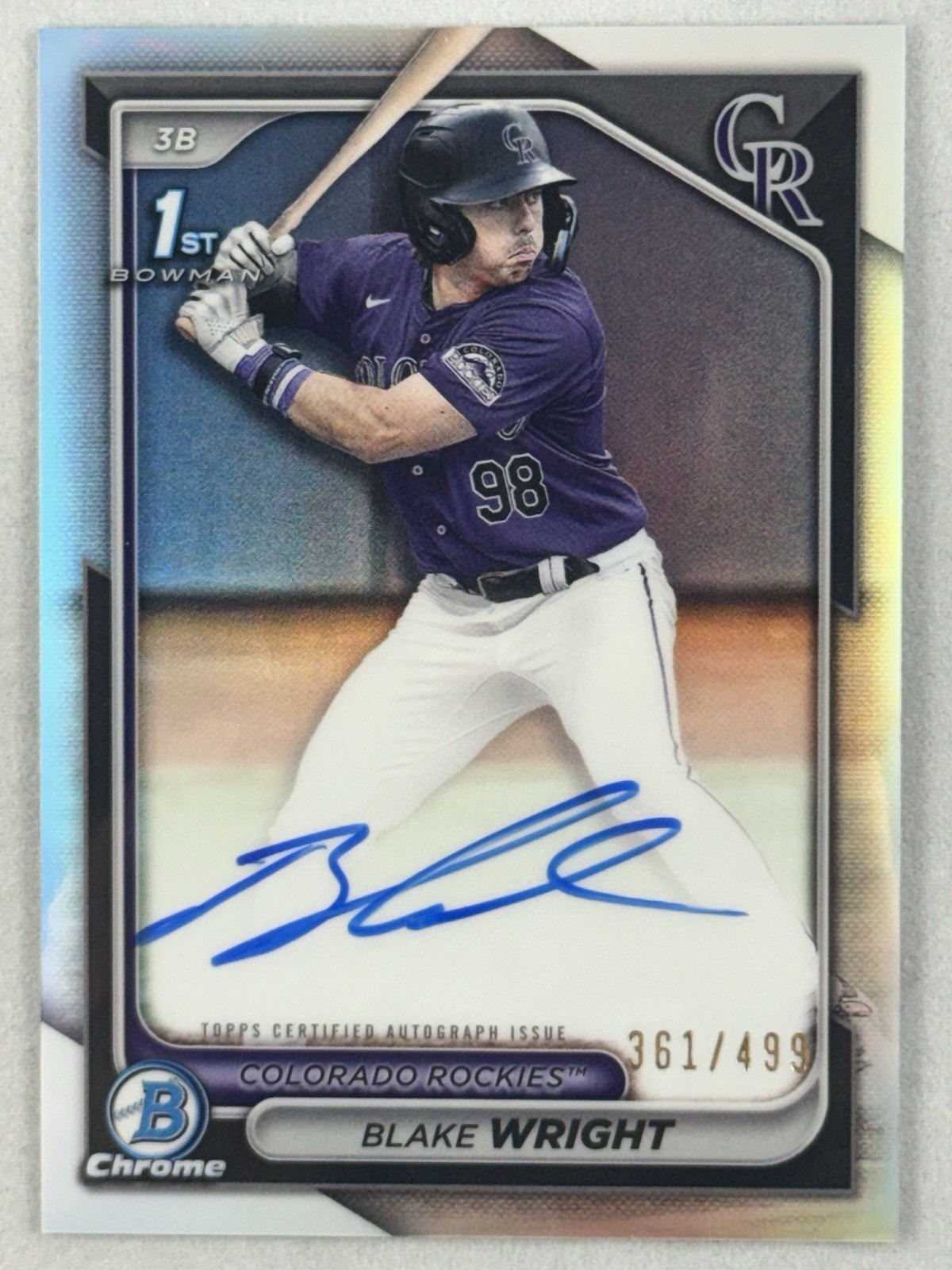 2024 Bowman Draft Blake Wright Chrome Auto Refractor 1st 361/499 Rockies