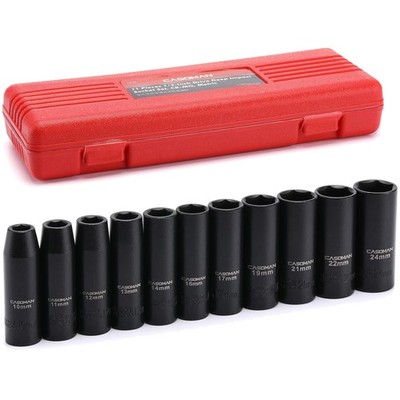 Chrome Vanadium Steel Metric Impact Socket Set, 11 Pieces