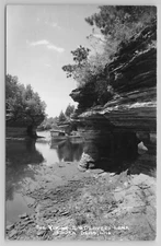1930-50 Postcard Rppc The Viking 2 At Lovers Lane Lower Dells Wisconsin Boat