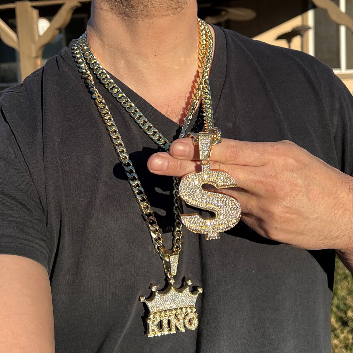 14K Gold Plated Crown King & Dollar Sign Hip Hop Pendant CZ 14K Gold Plated Crown King & Dollar Sign Hip Hop Pendant CZ