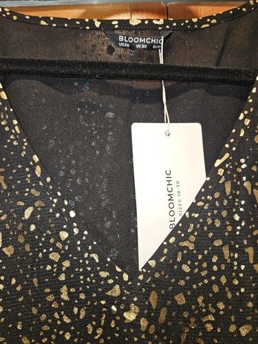 NWT 26/4X BloomChic Mesh Overlay V-Neck Sleeveless Polka Dot Dress Black & Gold - Picture 7 of 15