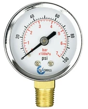 2" Pressure Gauge - Chrome Plated Steel Case, 1/4" NPT, Lower Mnt. 100 PSI
