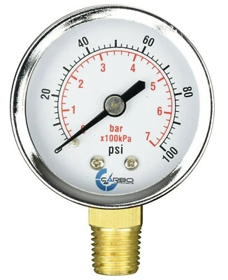 CARBO INSTRUMENTS 2" Pressure Gauge - Chrome Plated Steel Case, 1/4" NPT, Lower Mnt. 100 PSI