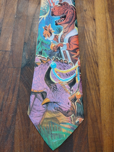 Cravate de Noël dinosaure Ralph Marlin vintage 1993 polyester made in USA - Photo 2/8