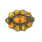 Vintage Sterling Signed 925 Genuine Amber Clustered Floral Statement Ring 7 1/2