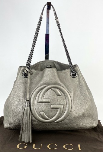 Gucci Soho Metallic Pewter Pebbled 