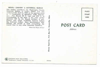 Vintage Ohio Chrome Postcard Mound Cemetery Historical Marker