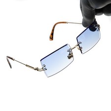 Sky Blue Tint Rectangular Buffs Luxury Square Frame Rimless Hip Hop Sunglasses