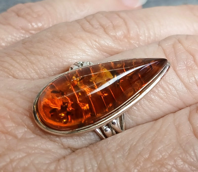 Large 925 Silver Cognac BALTIC AMBER Ring Sz Q-8 R804~Silverwave*uk Jewellery