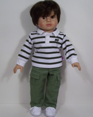 GREEN Polo Shirt Cargo Pants Clothes For 18 American Girl Boy Logan Doll (Debs*)