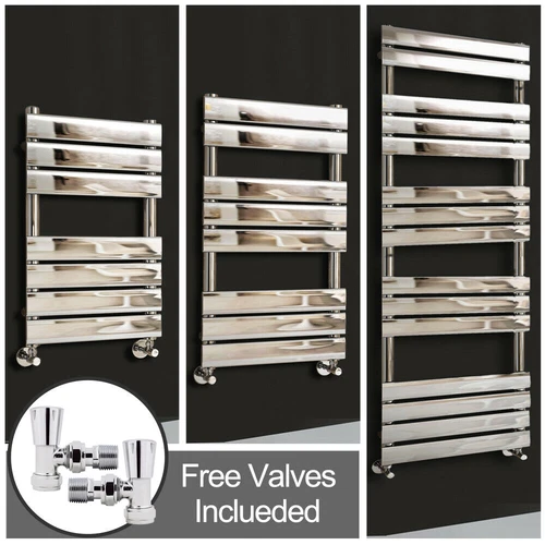 Chrome Flat Panel Bathroom Towel Rail Designer Radiator + Free Angled Valves